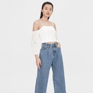 NWT Pomelo Eyelet Cold Shoulder Crop Top - White